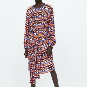 Zara Vibrant Long Sleeve Dress - Orange, Blue, White